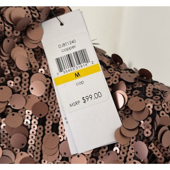 NWT $99 Gorgous Women's DKYN Copper Sequence Crop Top Zipper Back Size Medium - Picture 4 of 4